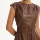 Coated Fabric Belted Midi Dress