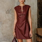 PU Leather Metal Buckle Sleeveless Mini Dress