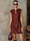 PU Leather Metal Buckle Sleeveless Mini Dress