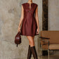 PU Leather Metal Buckle Sleeveless Mini Dress
