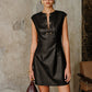 PU Leather Metal Buckle Sleeveless Mini Dress