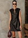 PU Leather Metal Buckle Sleeveless Mini Dress