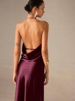 Satin Halter-Neck Backless Maxi Dress