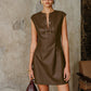 PU Leather Metal Buckle Sleeveless Mini Dress