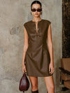 PU Leather Metal Buckle Sleeveless Mini Dress