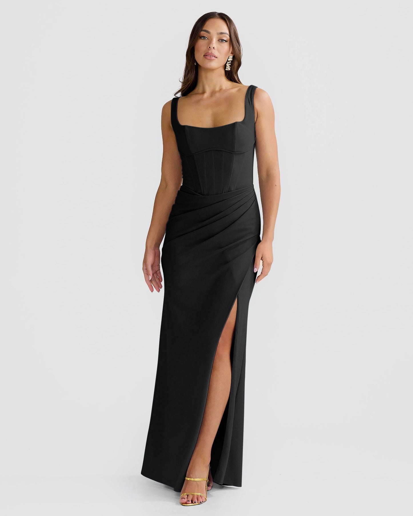 Square-Neck Draped Crepe Gown