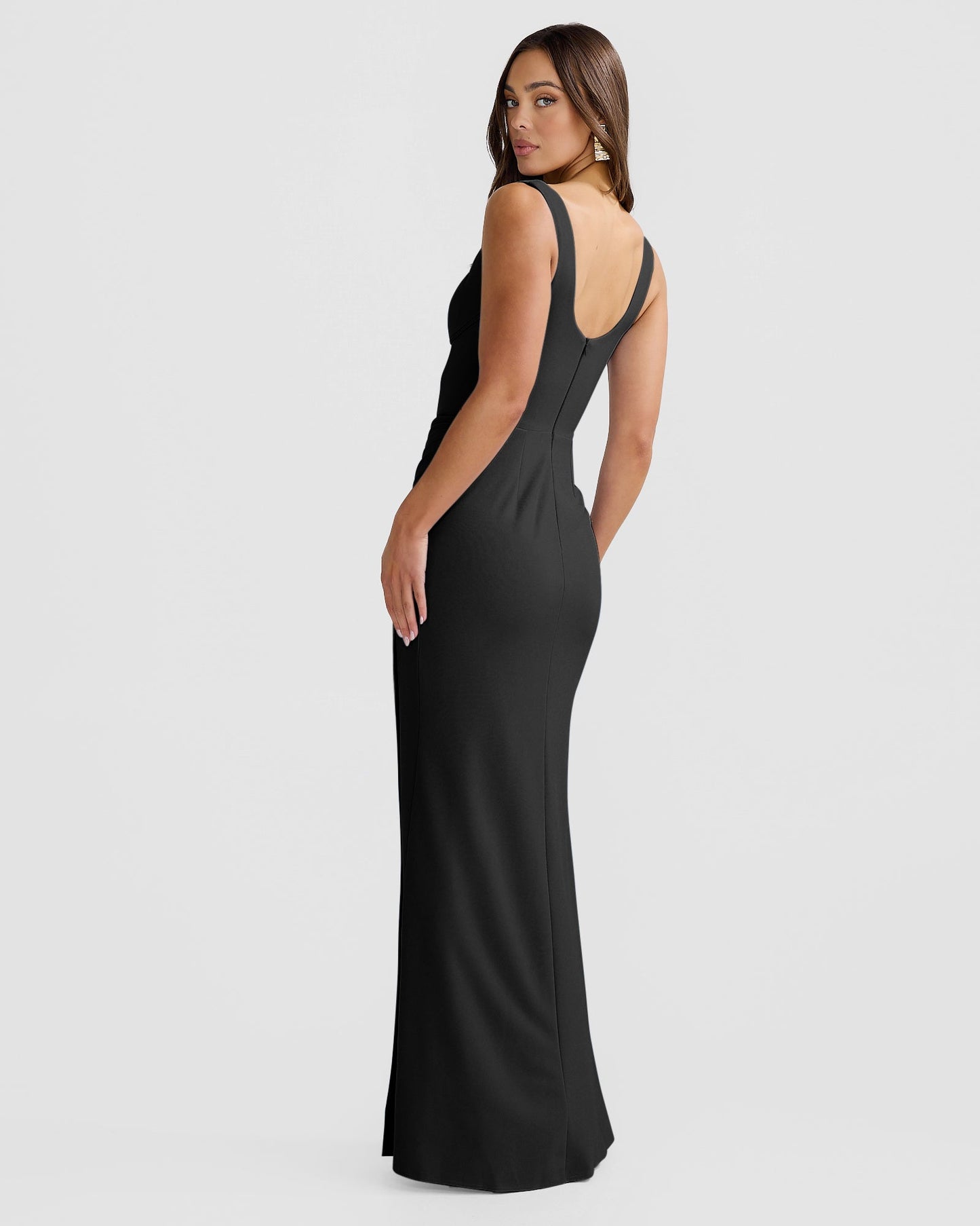 Square-Neck Draped Crepe Gown
