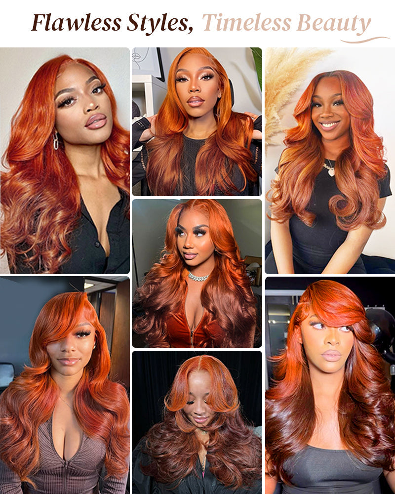 6x5 invisible knots Glueless Ginger Ombre Loose Body Wave Wig Pre-cut Lace Beginner Friendly