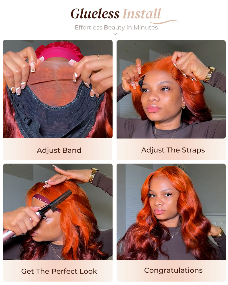 6x5 invisible knots Glueless Ginger Ombre Loose Body Wave Wig Pre-cut Lace Beginner Friendly