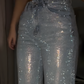 Women’s Sparkling Rhinestone Wide-Leg Denim Pants