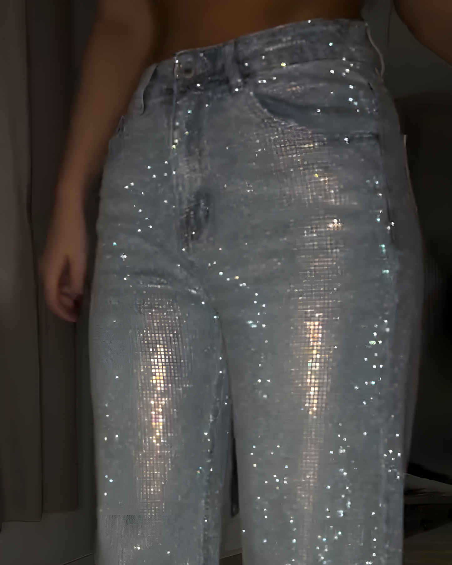 Women’s Sparkling Rhinestone Wide-Leg Denim Pants