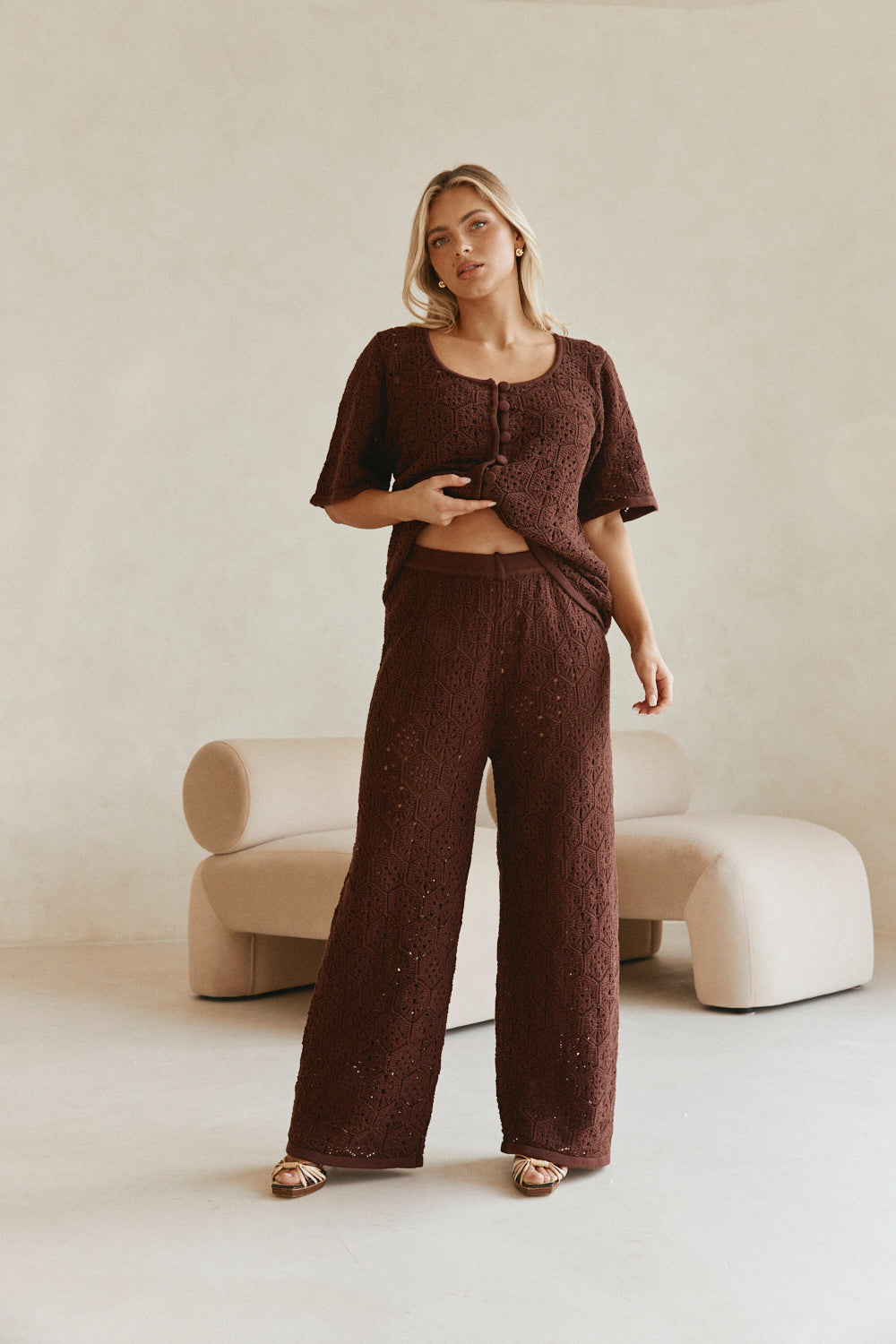 Crochet Cotton Wide-Leg Pants