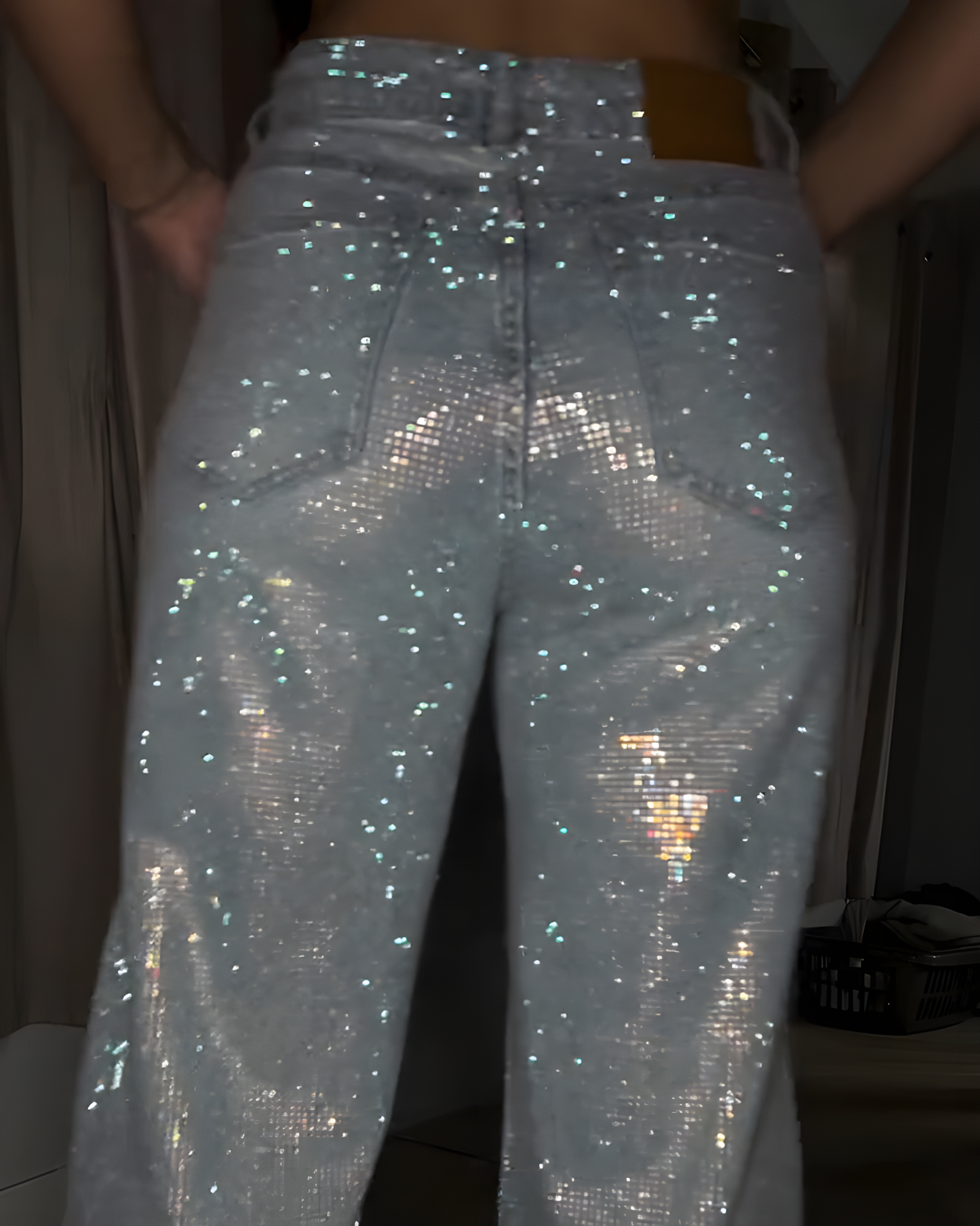 Women’s Sparkling Rhinestone Wide-Leg Denim Pants