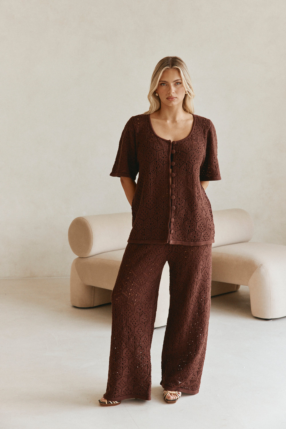 Crochet Cotton Wide-Leg Pants