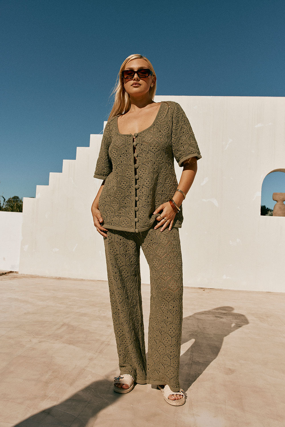 Crochet Cotton Wide-Leg Pants