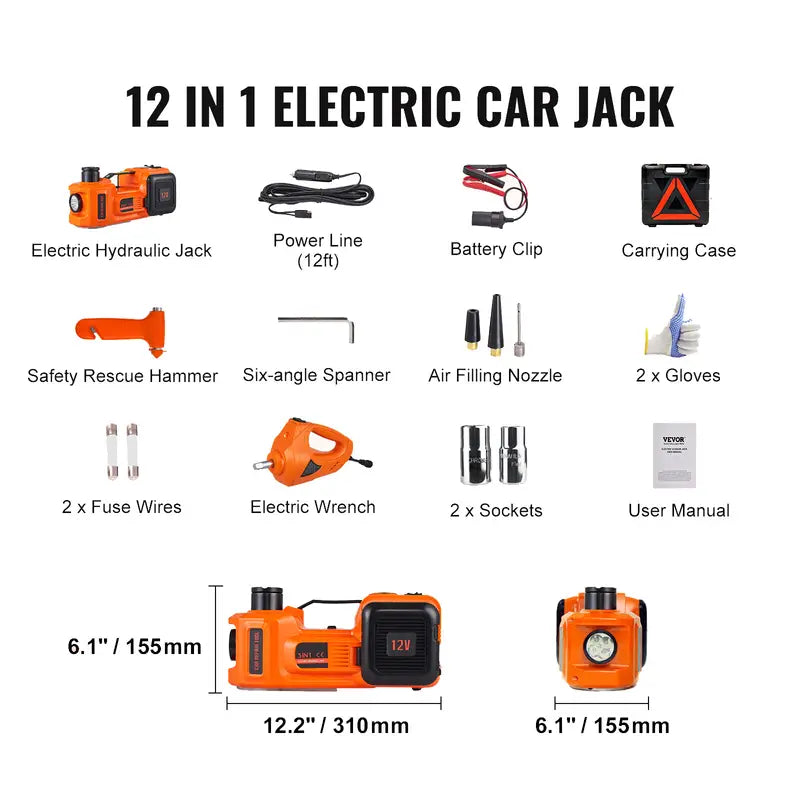 12V Electric Hydraulic Car Jack 5 Ton with Air Pump and Safety Kit