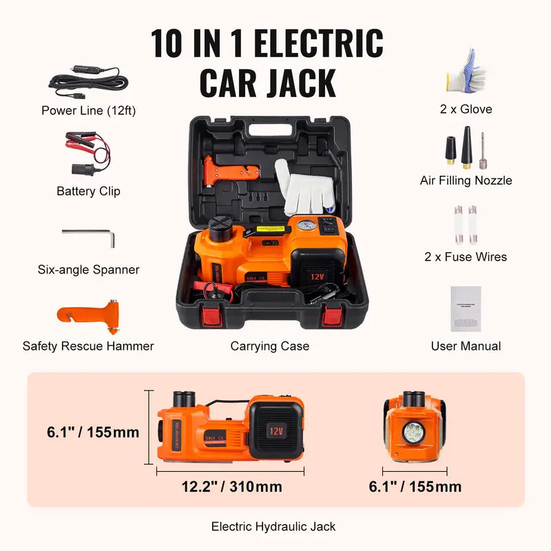12V Electric Hydraulic Car Jack 5 Ton with Air Pump and Safety Kit
