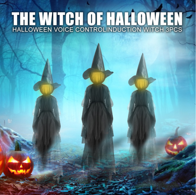 3 Light Up Witch Statues