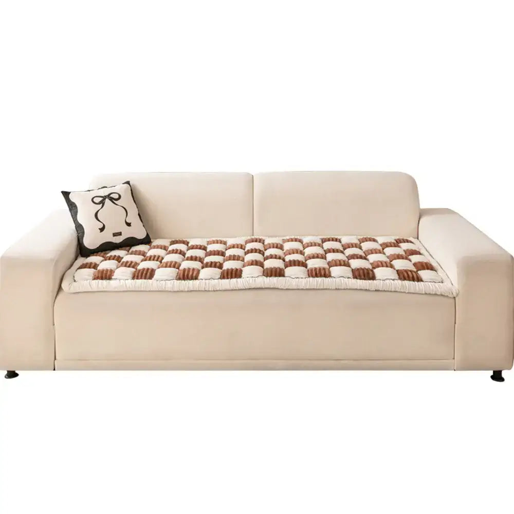 Cream Plaid Fuzzy Pet Mat